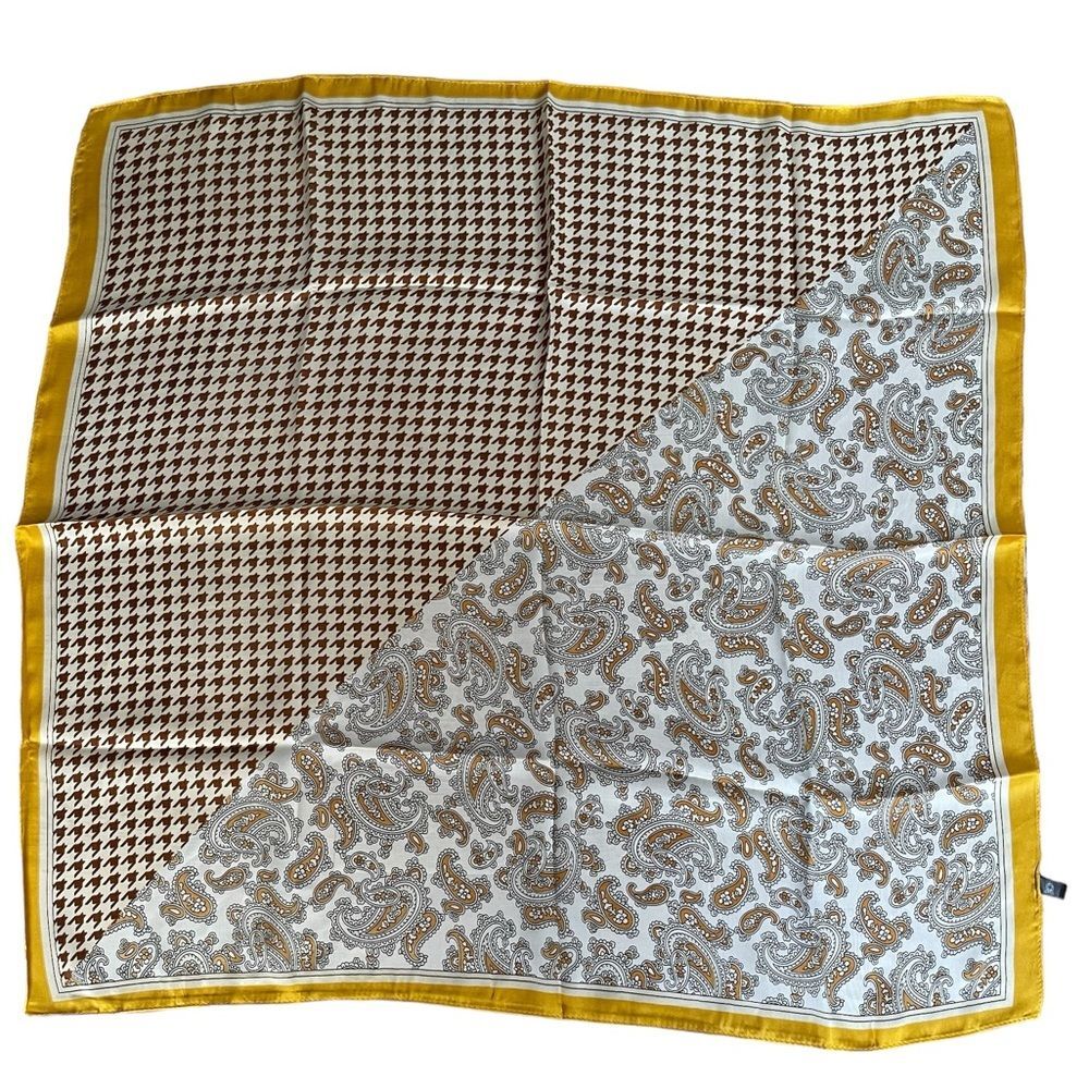 NWT Vanlinker women’s 27.5 inches silky headscarf yellow bird check paisley